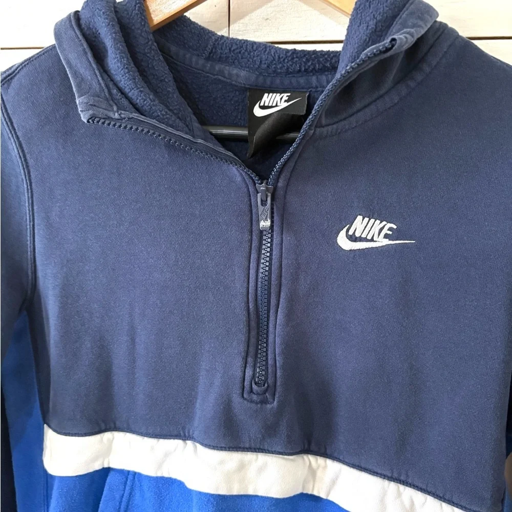 Nike Half Zip Hoodie Kids XL Blue Colorblock Pullover Standard Fit
